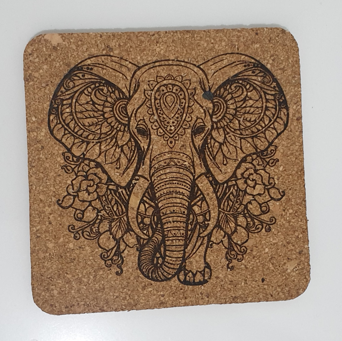 Mandala Style Elephant on a Cork Coaster