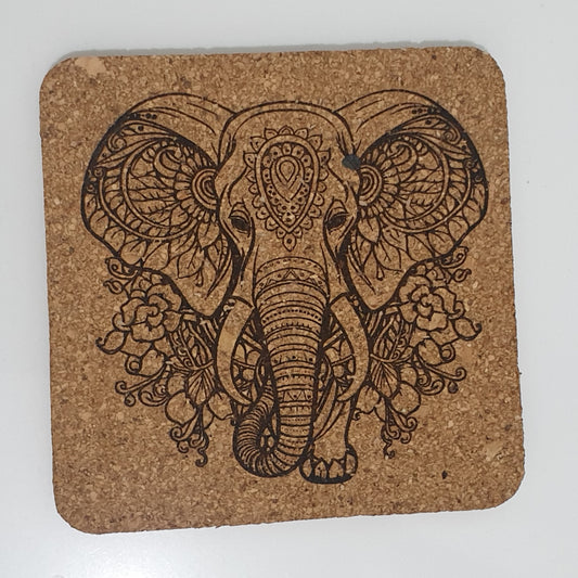 Mandala Style Elephant on a Cork Coaster