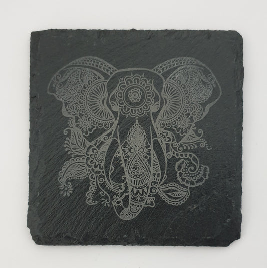 Mandala Style Elephant Square Slate Coater