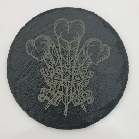 Welsh 3 Feathers Round Slate Coasters