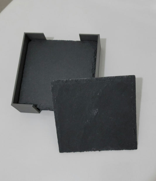 Qty 4 Custom Engraved Slate Coasters With A 3D Printed Holder